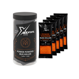 Xride Power Powder Bug Killer set – container with sachets of orange cleaning powder displayed on a white background.