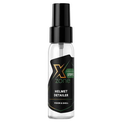 Xzone Helmet Detailer spray for cleaning and polishing helmet visor and shell.